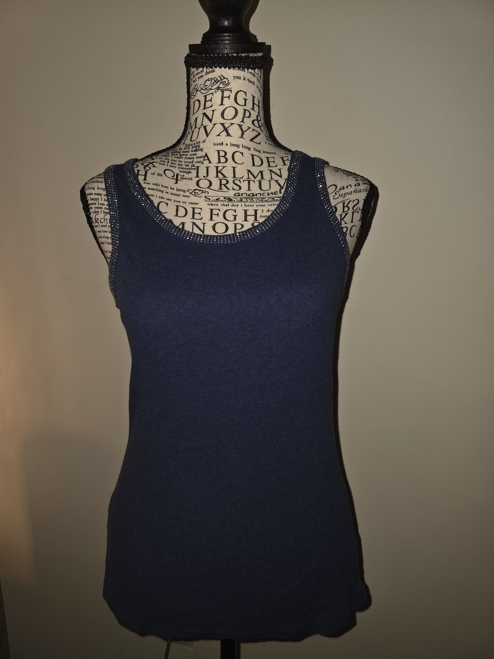 i jeans by Buffalo Rhinestone Trim Navy Scoop Neck Tank